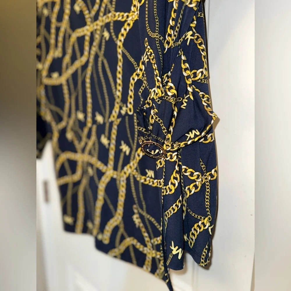 Michael Kors Black and Gold Chain Print Blouse New Plus 3x